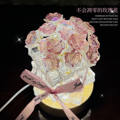 Preserved Rose Crystal Night Light – Handmade Romantic Floral Lamp Gift, Includes Exquisite Gift Bag