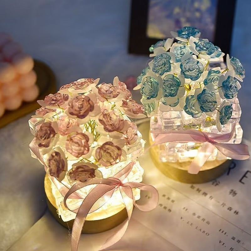 Preserved Rose Crystal Night Light – Handmade Romantic Floral Lamp Gift, Includes Exquisite Gift Bag