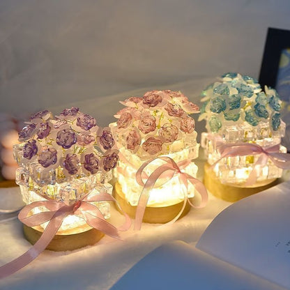 Preserved Rose Crystal Night Light – Handmade Romantic Floral Lamp Gift, Includes Exquisite Gift Bag