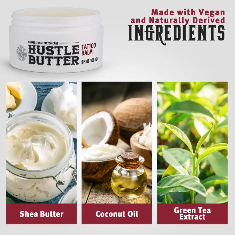 Hustle Butter 5oz Tattoo Balm For New & Older Tattoos - Safe While Healing - Moisturizes and Rejuvenates Tattoo Aftercare Cosmetics