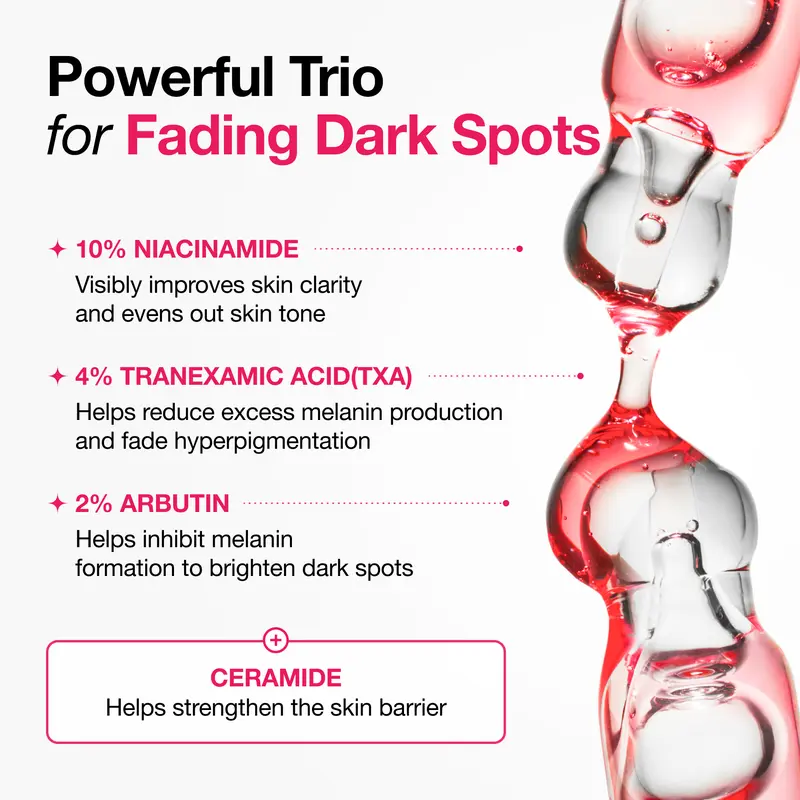 Dark Spot Correcting Serum : 10% Niacinamide+ 4% Tranexamic Acid 1.01 fl.oz. (30ml) ｜ Niacinamide Serum, PM Skincare product, Hyperpigmentation, Brightening