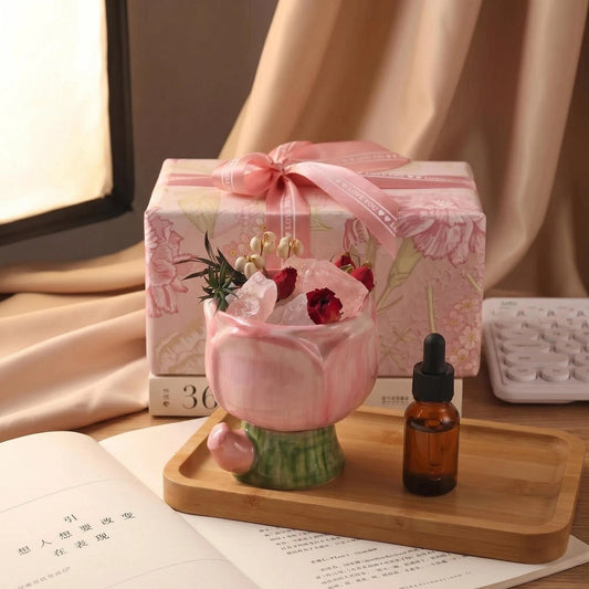 Dried tulips, pink crystal diffuser stone, flameless aromatherapy gift box, essential oil fragrance, bedroom decoration, birthday gift.