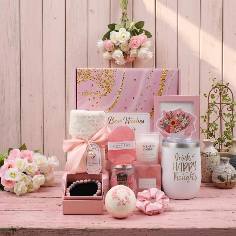 Pink-Themed Gift Set: Spa Gift Basket—A Creative Gift Box Perfect for Valentine's Day, Mother's Day, Best Friends, or Holidays.