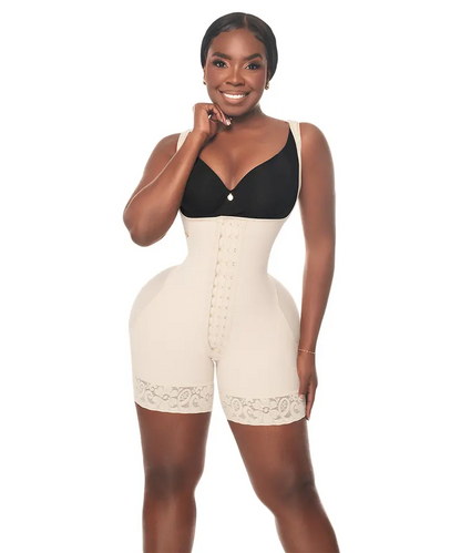 BBL Elegant Open Bust Mid Thigh Bodysuit, w/ Wide Straps, 3 Level Hook Compression, Multi Hip & Waist Size with Perineal Zipper (LUXBBL-013/LUXBBL-213)