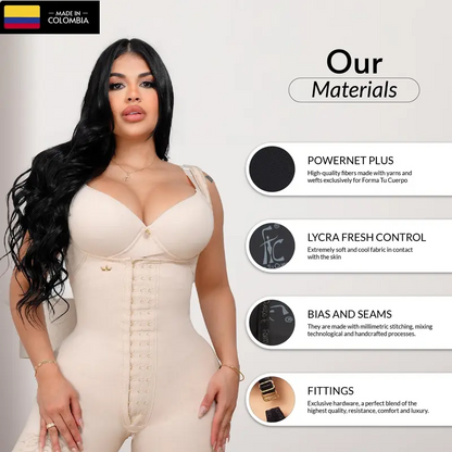 BBL Elegant Open Bust Mid Thigh Bodysuit, w/ Wide Straps, 3 Level Hook Compression, Multi Hip & Waist Size with Perineal Zipper (LUXBBL-013/LUXBBL-213)