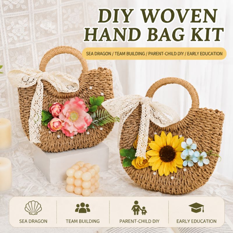 DIY Floral Woven Bag Kit – Create Your Own Handmade Straw Tote with Artificial Flowers