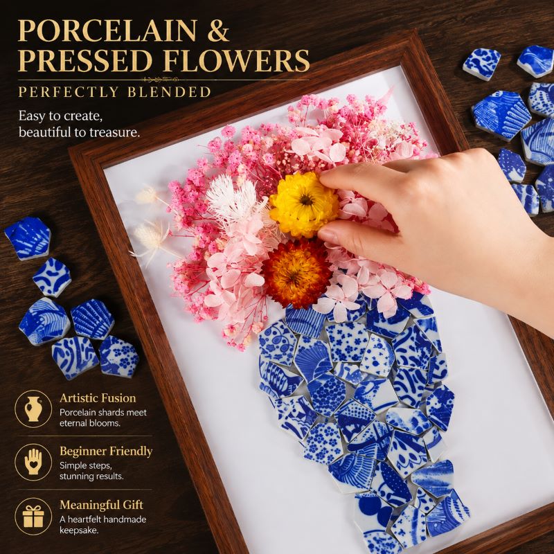 Eternal Bloom Porcelain Art DIY Kit | Handmade Dried Flower Vase Frame Craft