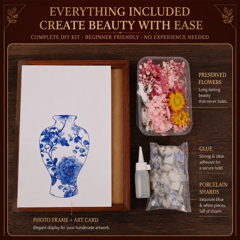 Eternal Bloom Porcelain Art DIY Kit | Handmade Dried Flower Vase Frame Craft