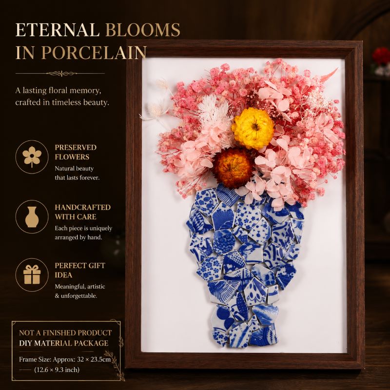 Eternal Bloom Porcelain Art DIY Kit | Handmade Dried Flower Vase Frame Craft