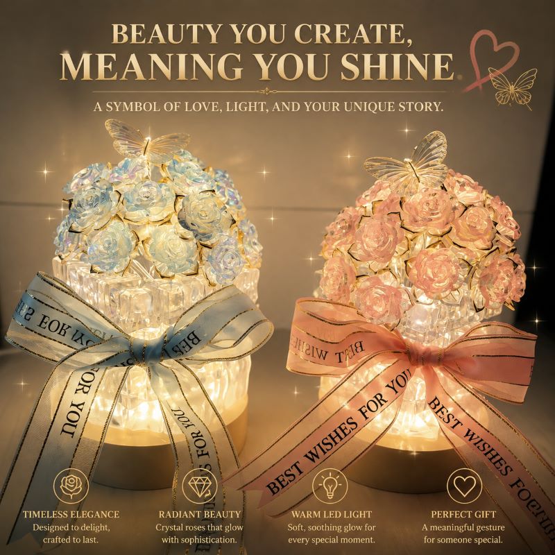 Preserved Rose Crystal Night Light – Handmade Romantic Floral Lamp Gift, Includes Exquisite Gift Bag
