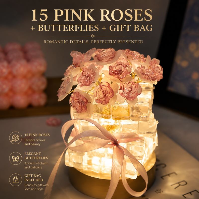 Preserved Rose Crystal Night Light – Handmade Romantic Floral Lamp Gift, Includes Exquisite Gift Bag