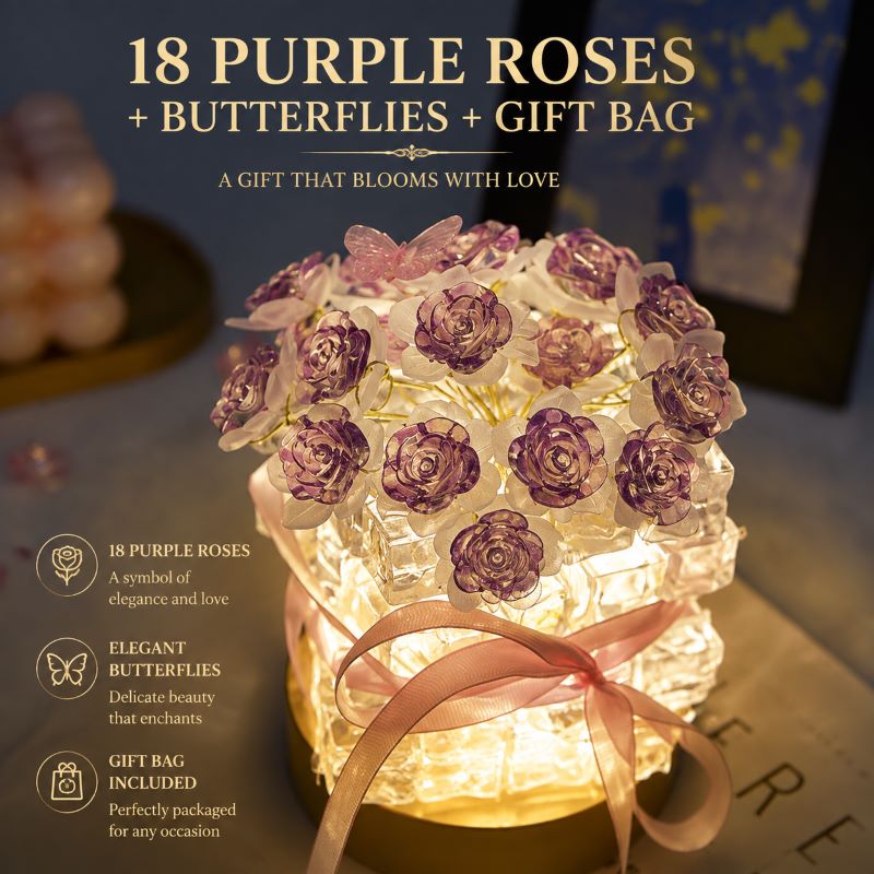 Preserved Rose Crystal Night Light – Handmade Romantic Floral Lamp Gift, Includes Exquisite Gift Bag