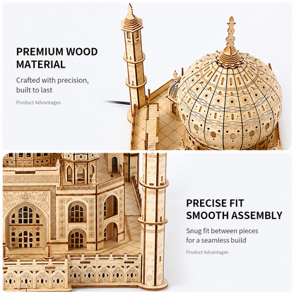 Taj Mahal Light-Up Castle 3D Puzzle – Educational DIY Creative Model & Decorative Ornament for Kids