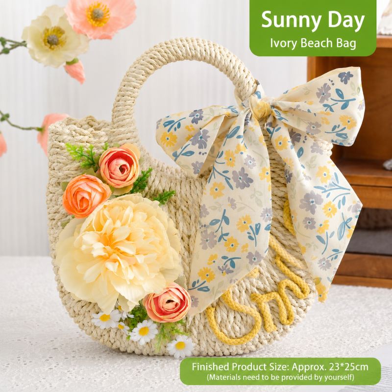DIY Floral Woven Bag Kit – Create Your Own Handmade Straw Tote with Artificial Flowers