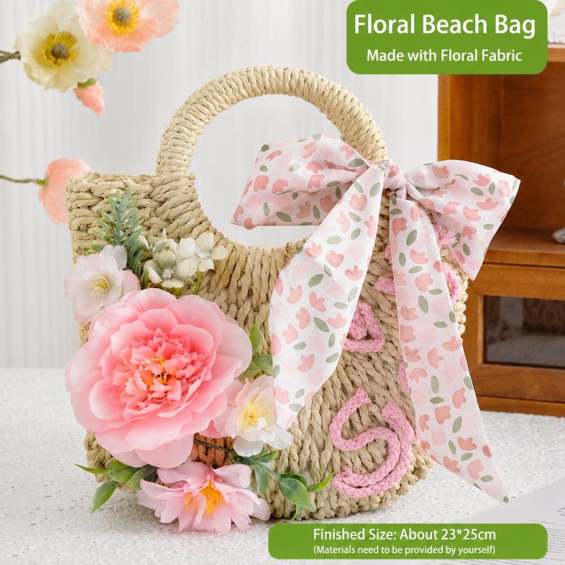 DIY Floral Woven Bag Kit – Create Your Own Handmade Straw Tote with Artificial Flowers