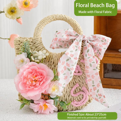 DIY Floral Woven Bag Kit – Create Your Own Handmade Straw Tote with Artificial Flowers