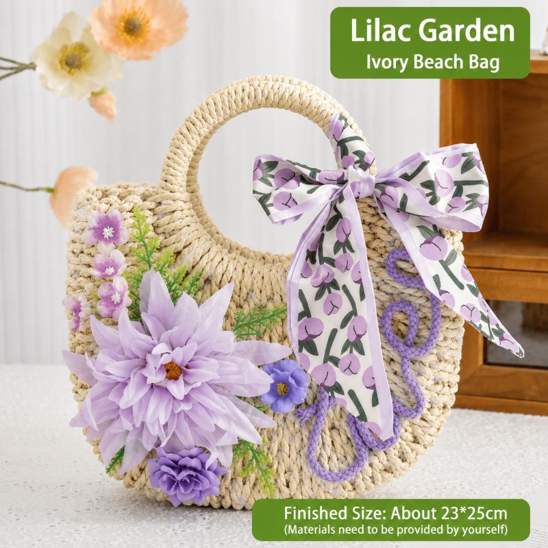 DIY Floral Woven Bag Kit – Create Your Own Handmade Straw Tote with Artificial Flowers