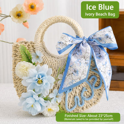 DIY Floral Woven Bag Kit – Create Your Own Handmade Straw Tote with Artificial Flowers