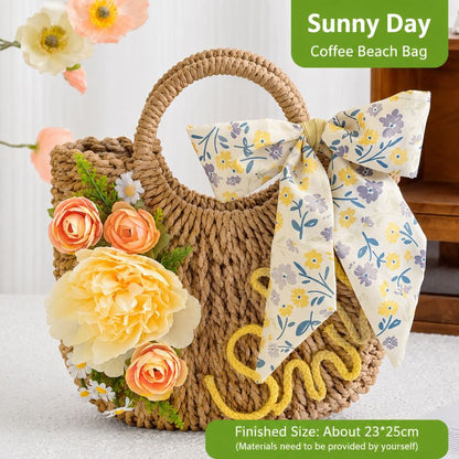 DIY Floral Woven Bag Kit – Create Your Own Handmade Straw Tote with Artificial Flowers