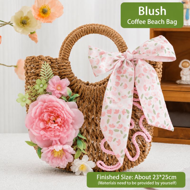 DIY Floral Woven Bag Kit – Create Your Own Handmade Straw Tote with Artificial Flowers