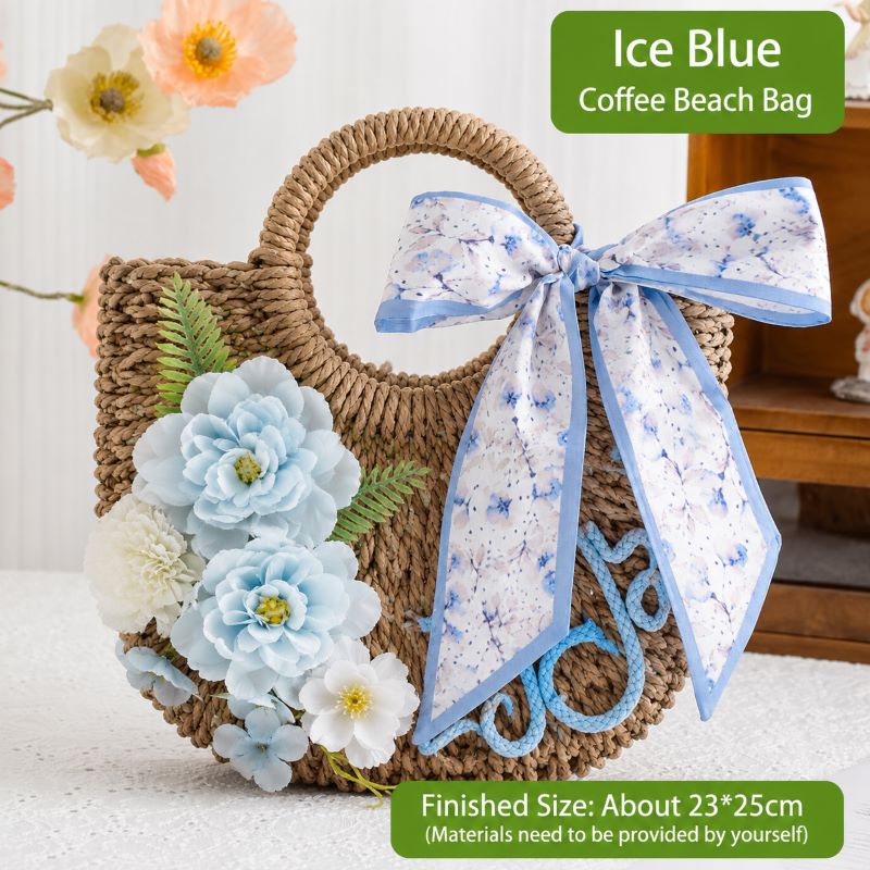 DIY Floral Woven Bag Kit – Create Your Own Handmade Straw Tote with Artificial Flowers