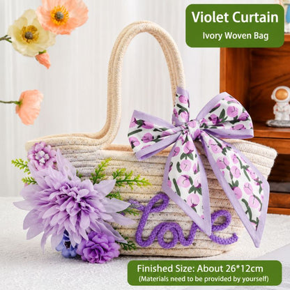DIY Floral Woven Bag Kit – Create Your Own Handmade Straw Tote with Artificial Flowers