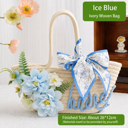 DIY Floral Woven Bag Kit – Create Your Own Handmade Straw Tote with Artificial Flowers