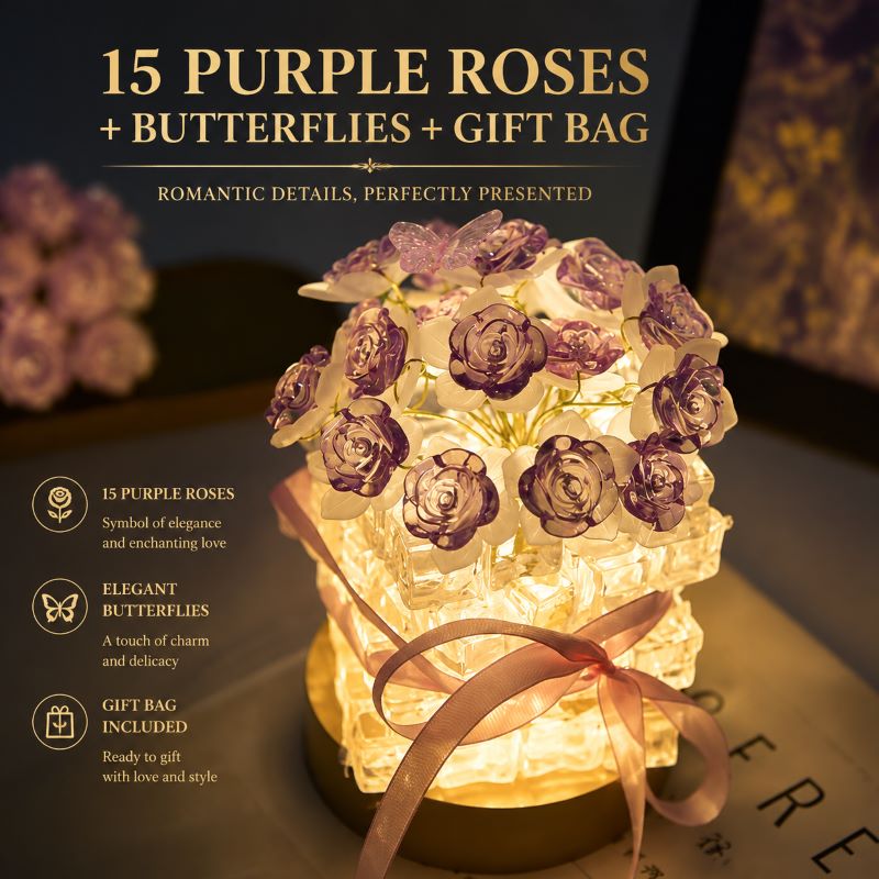 Preserved Rose Crystal Night Light – Handmade Romantic Floral Lamp Gift, Includes Exquisite Gift Bag