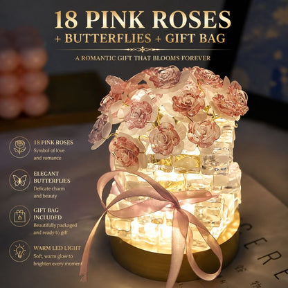 Preserved Rose Crystal Night Light – Handmade Romantic Floral Lamp Gift, Includes Exquisite Gift Bag