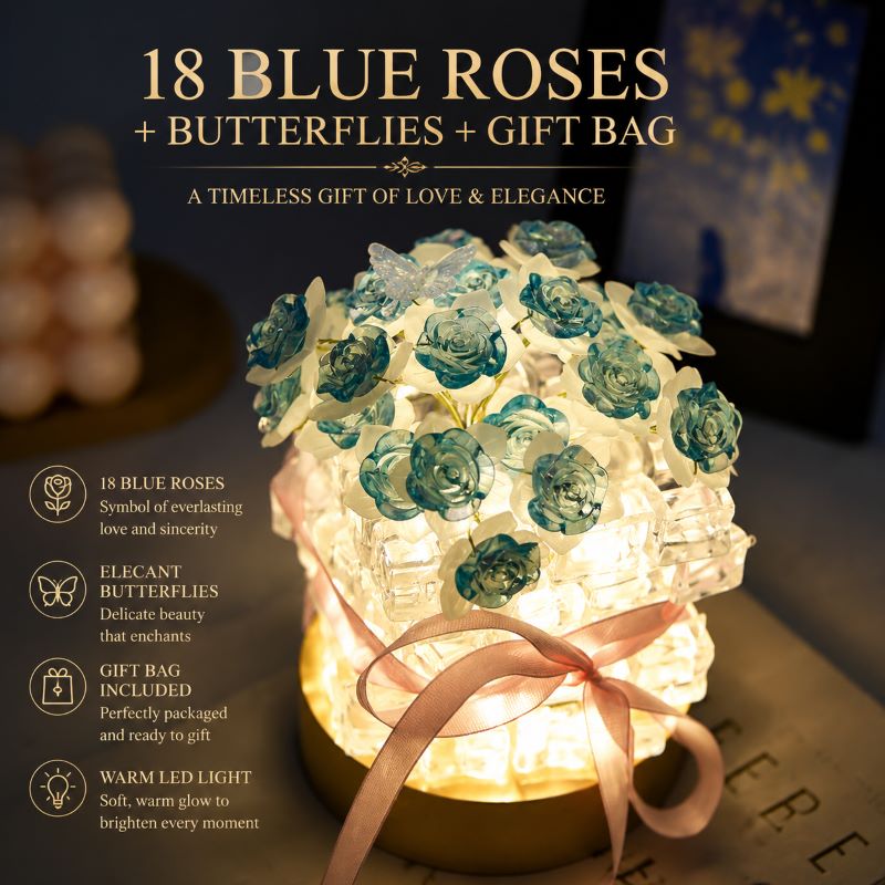 Blue Rose (18 Blooms + Butterfly + Gift Bag)