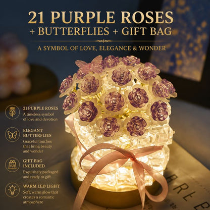 Preserved Rose Crystal Night Light – Handmade Romantic Floral Lamp Gift, Includes Exquisite Gift Bag