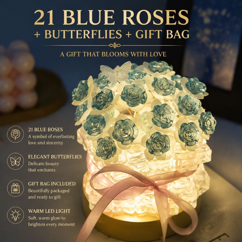 Blue Rose (21 Blooms + Butterfly + Gift Bag)