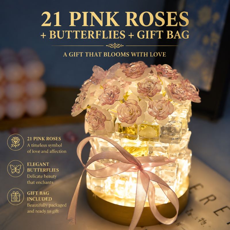 Preserved Rose Crystal Night Light – Handmade Romantic Floral Lamp Gift, Includes Exquisite Gift Bag