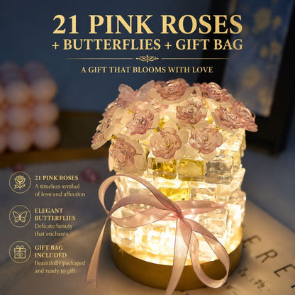 Preserved Rose Crystal Night Light – Handmade Romantic Floral Lamp Gift, Includes Exquisite Gift Bag