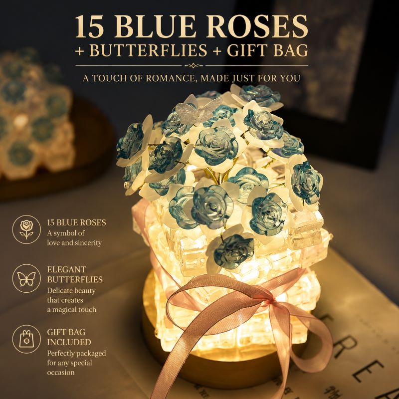 Preserved Rose Crystal Night Light – Handmade Romantic Floral Lamp Gift, Includes Exquisite Gift Bag