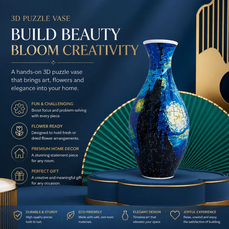 3D Puzzle Vase Kit | Creative Floral Home Decor & Modern Decorative Art Piece